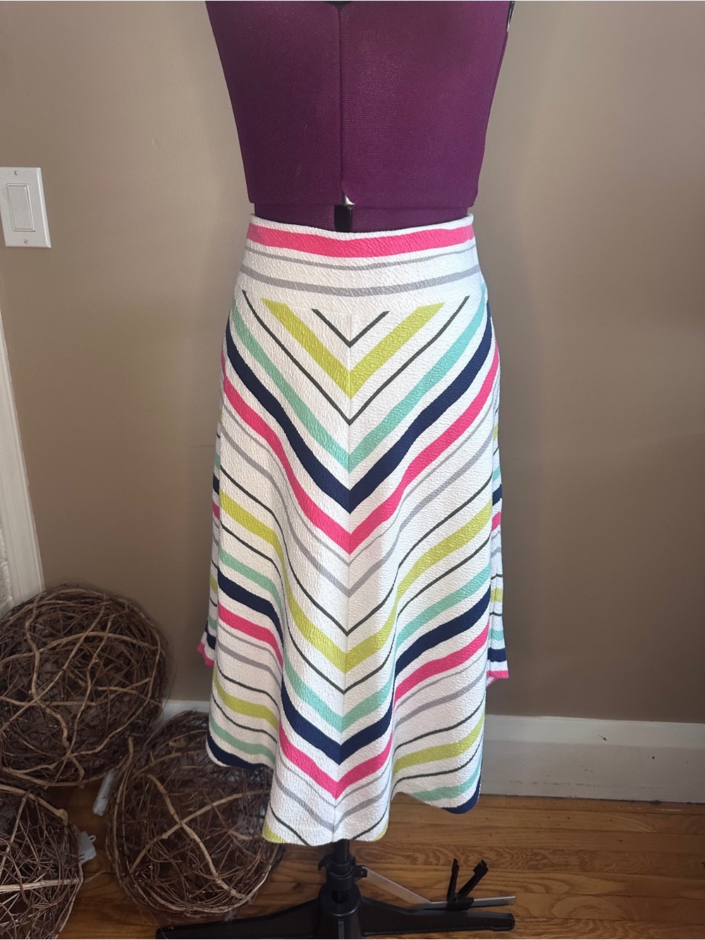 Maeve Springstripe Rainbow Chevron A-Line Midi Skirt, Anthropologie, Resort
